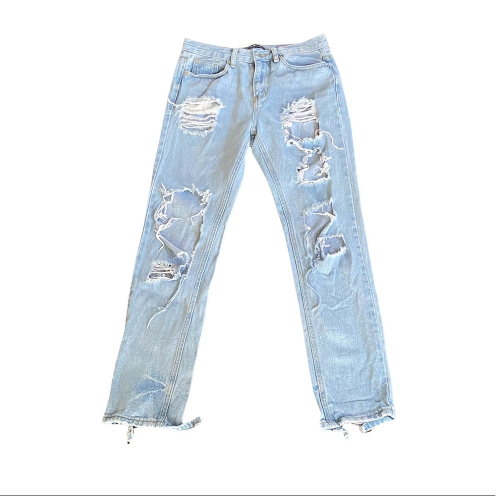 Brandy Melville med/high rise distressed light wash straight leg …